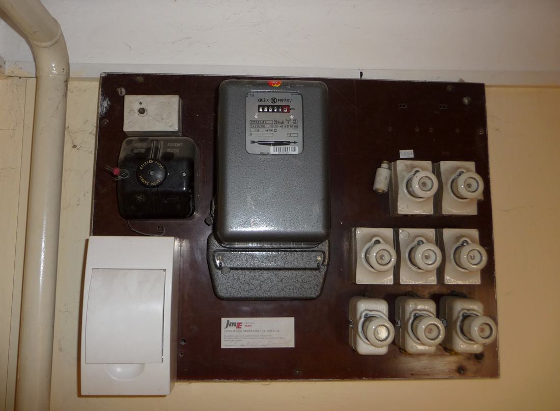 An electricity meter and fuse box